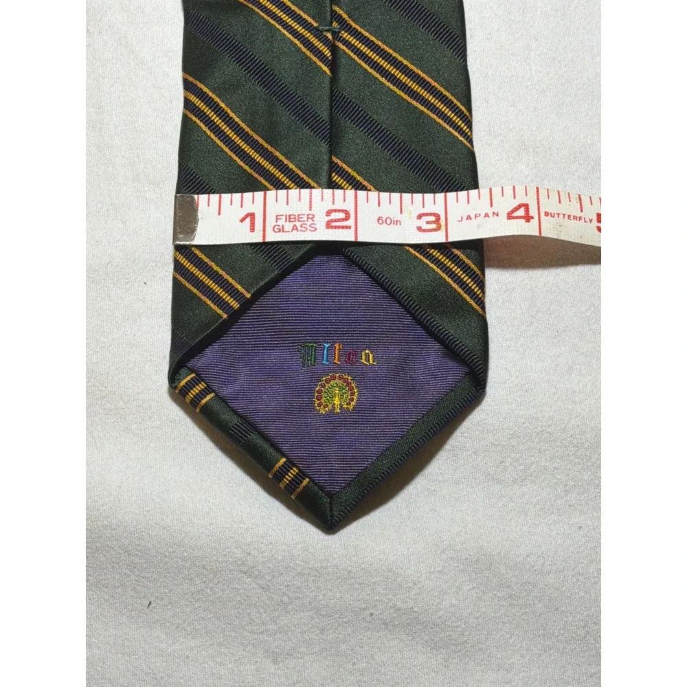 Altea Milano Mens Silk Cotton Striped Tie Green Navy Gold Made in Italy